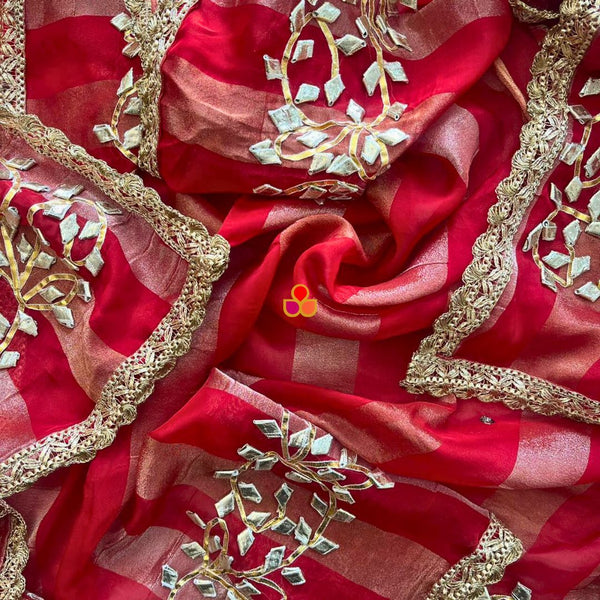 anokherang Dupattas Hoor Red Floral Gota Patti Embroidered Organza Dupatta