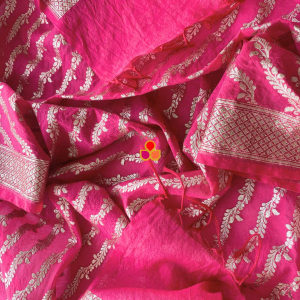 anokherang Dupattas Hot Pink Resham Zari Silk Dupatta