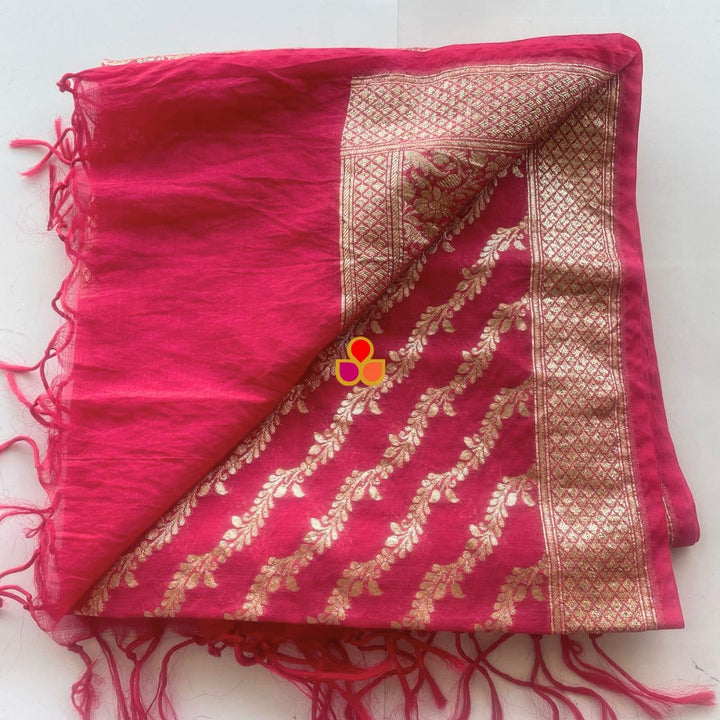 anokherang Dupattas Hot Pink Resham Zari Silk Dupatta