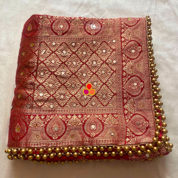anokherang Dupattas Imperial Red Embroidered Banarasi Georgette Dupatta