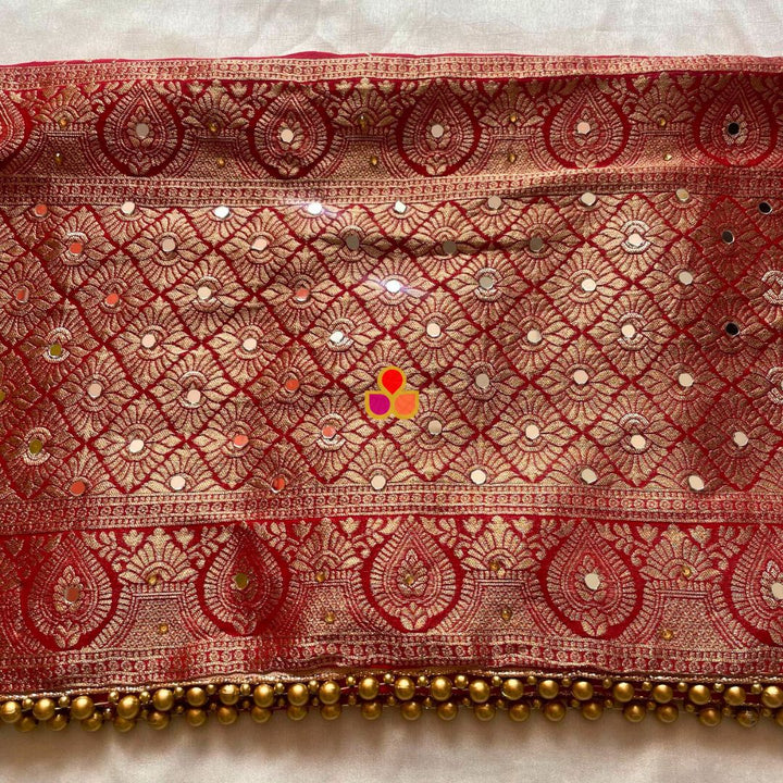 anokherang Dupattas Imperial Red Embroidered Banarasi Georgette Dupatta