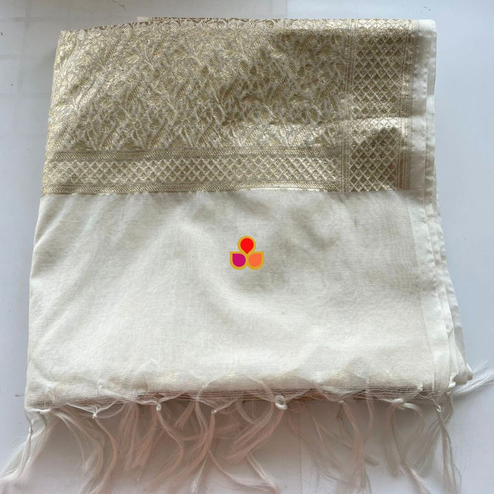 anokherang Dupattas Ivory Charm Polka Zari Organza Dupatta