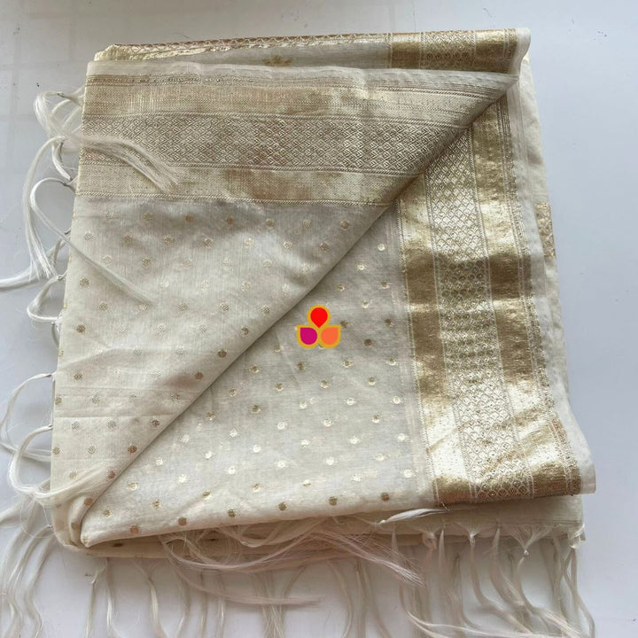 anokherang Dupattas Ivory Charm Polka Zari Organza Dupatta