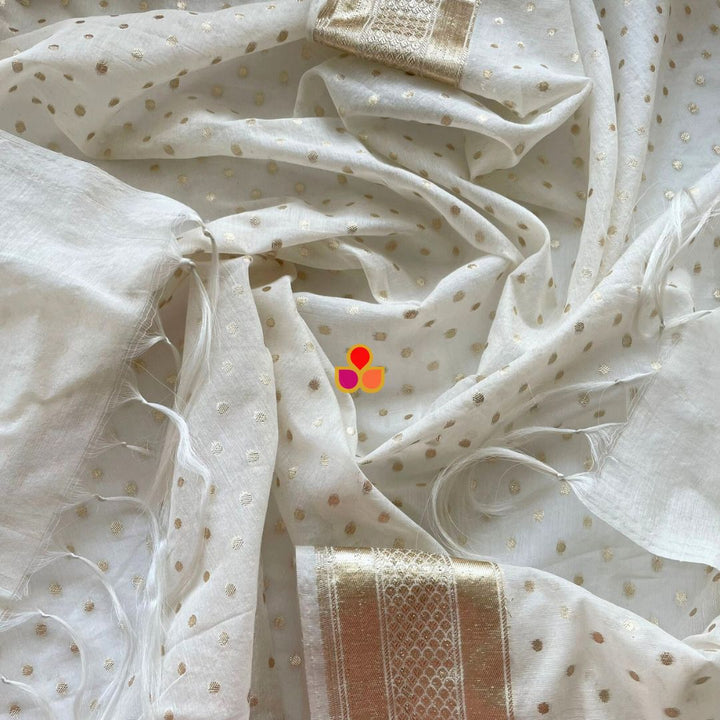 anokherang Dupattas Ivory Charm Polka Zari Organza Dupatta