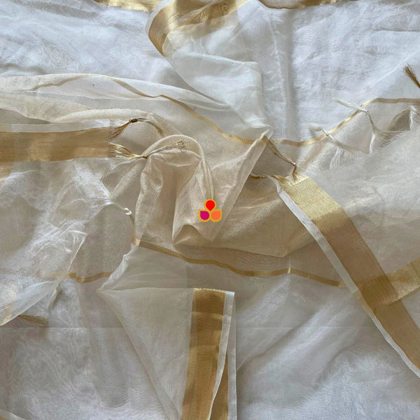 anokherang Dupattas Ivory Glow Zari Organza Dupatta