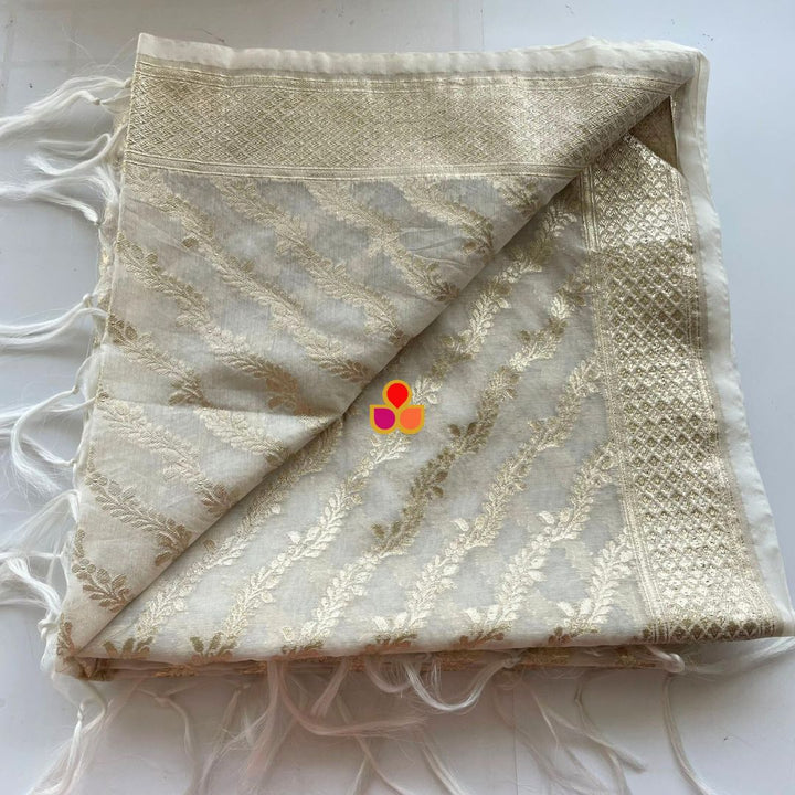 anokherang Dupattas Ivory Resham Zari Silk Dupatta