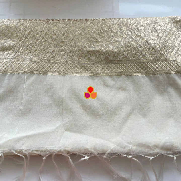 anokherang Dupattas Ivory Resham Zari Silk Dupatta