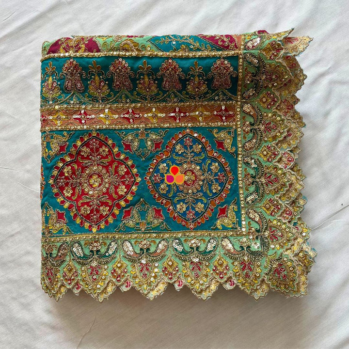 anokherang Dupattas Jugni Blue and Green Multicolor Zari Georgette Dupatta