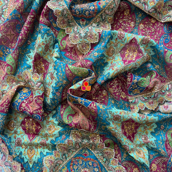 anokherang Dupattas Jugni Blue and Green Multicolor Zari Georgette Dupatta