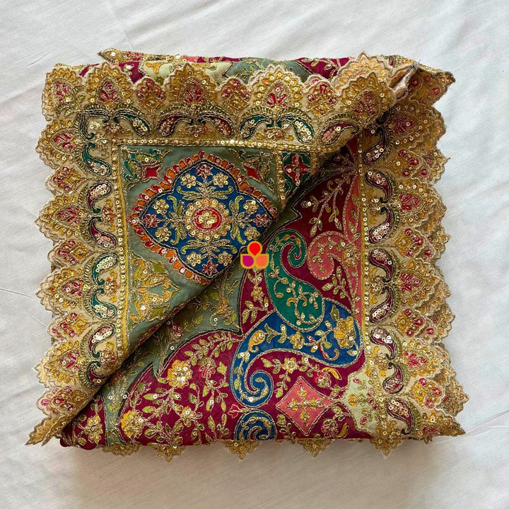 anokherang Dupattas Jugni Grey and Red Multicolor Zari Georgette Dupatta