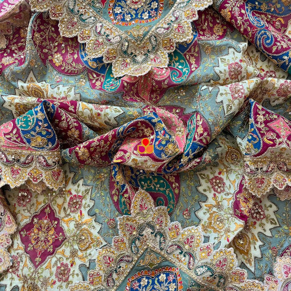 anokherang Dupattas Jugni Grey and Red Multicolor Zari Georgette Dupatta