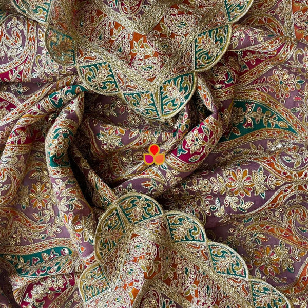 anokherang Dupattas Jugni Mauve and Orange Multicolor Zari Georgette Dupatta