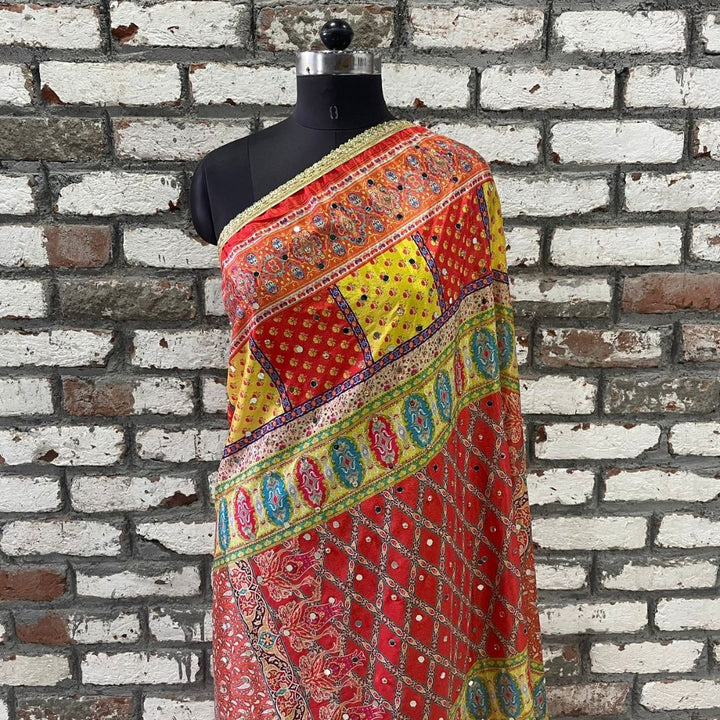 anokherang Dupattas Jugni Orange Yellow Mirror Stone Dupatta