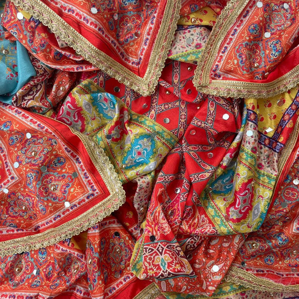 anokherang Dupattas Jugni Orange Yellow Mirror Stone Dupatta