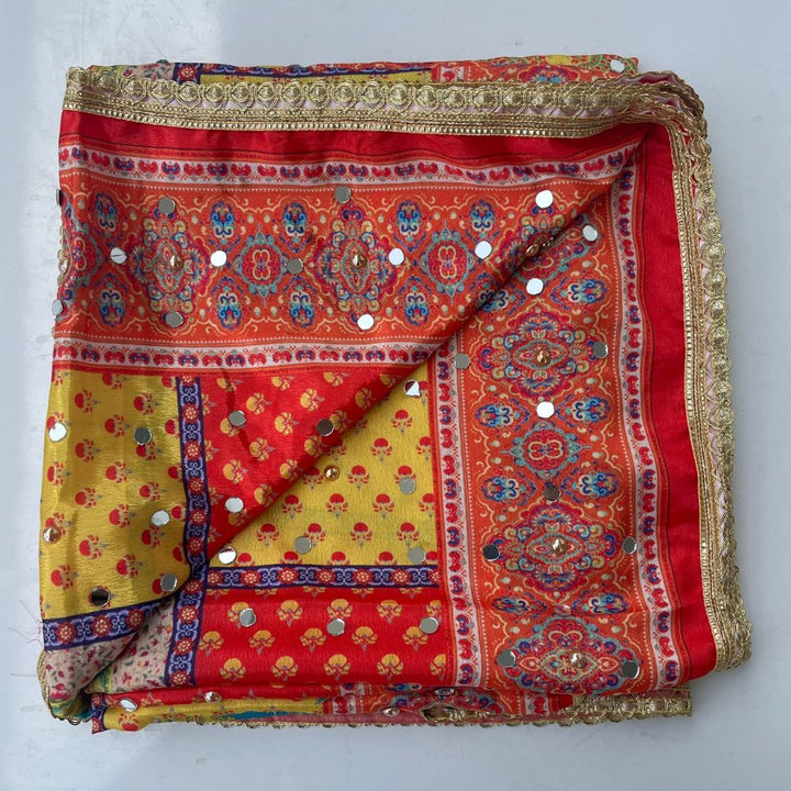 anokherang Dupattas Jugni Orange Yellow Mirror Stone Dupatta