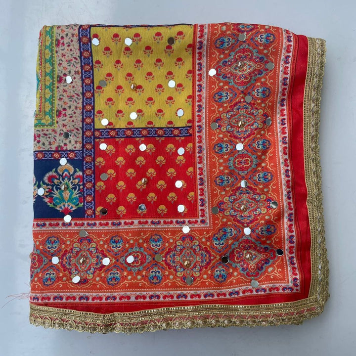 anokherang Dupattas Jugni Orange Yellow Mirror Stone Dupatta
