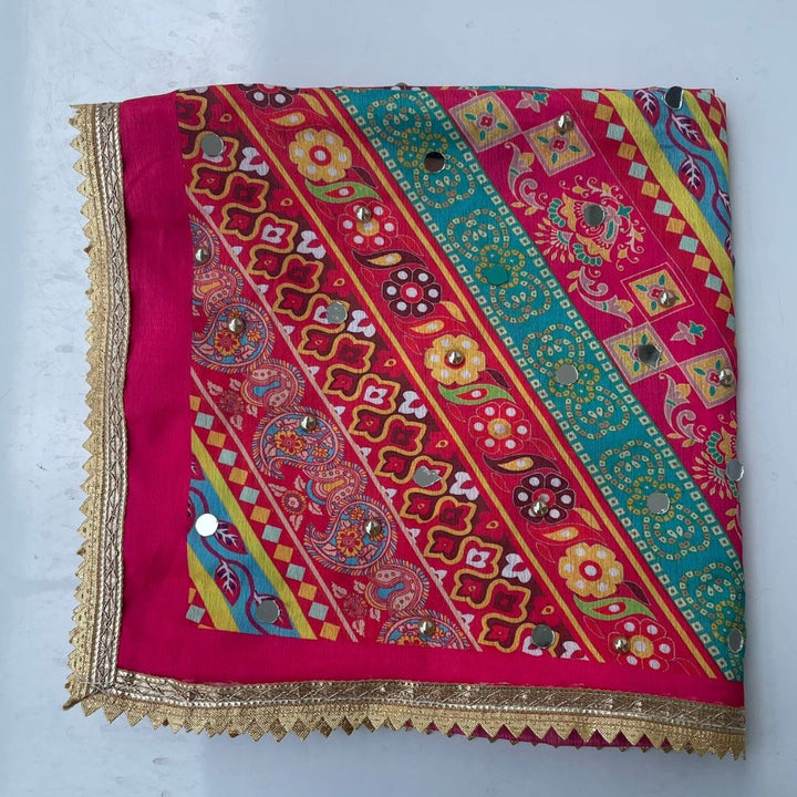 anokherang Dupattas Jugni Pink Blue Mirror Stone Dupatta