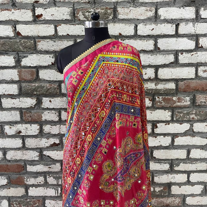 anokherang Dupattas Jugni Pink Blue Mirror Stone Dupatta
