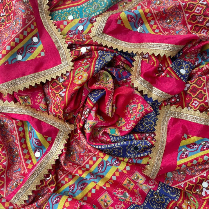 anokherang Dupattas Jugni Pink Blue Mirror Stone Dupatta