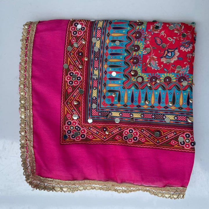 anokherang Dupattas Jugni Pink Blue Mirror Stone Dupatta