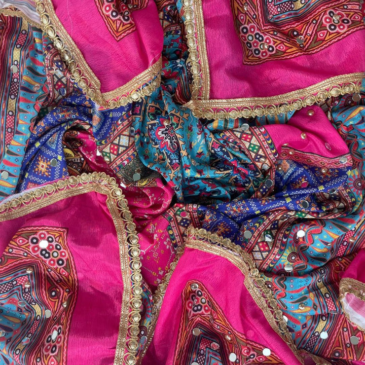 anokherang Dupattas Jugni Pink Blue Mirror Stone Dupatta