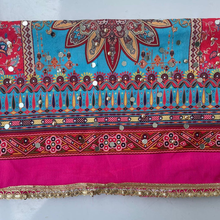 anokherang Dupattas Jugni Pink Blue Mirror Stone Dupatta