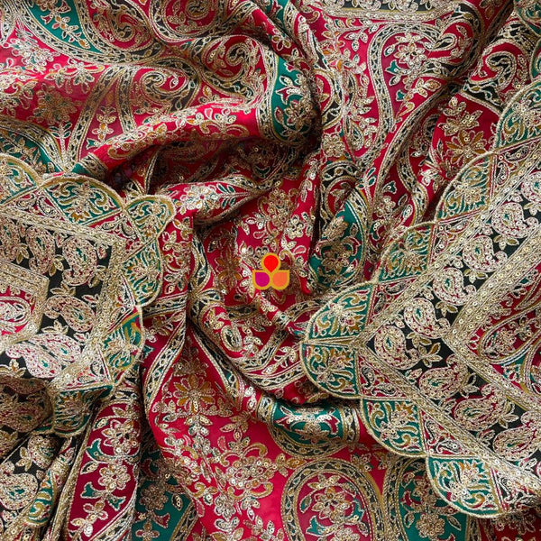 anokherang Dupattas Jugni Red and Green Multicolor Zari Georgette Dupatta