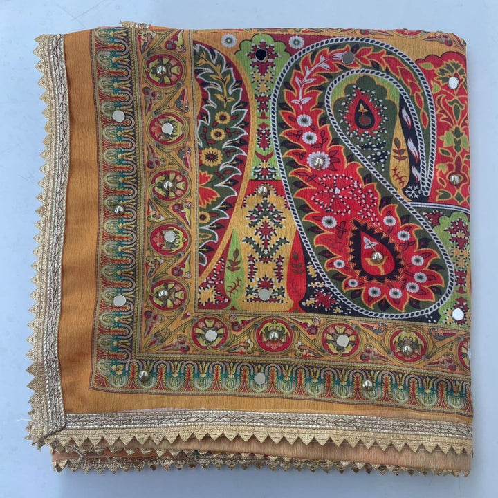 anokherang Dupattas Jugni Yellow Multicolor Mirror Stone Dupatta