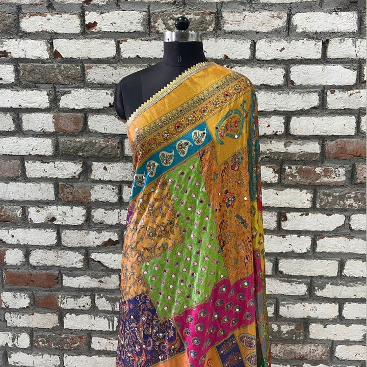 anokherang Dupattas Jugni Yellow Multicolor Mirror Stone Dupatta