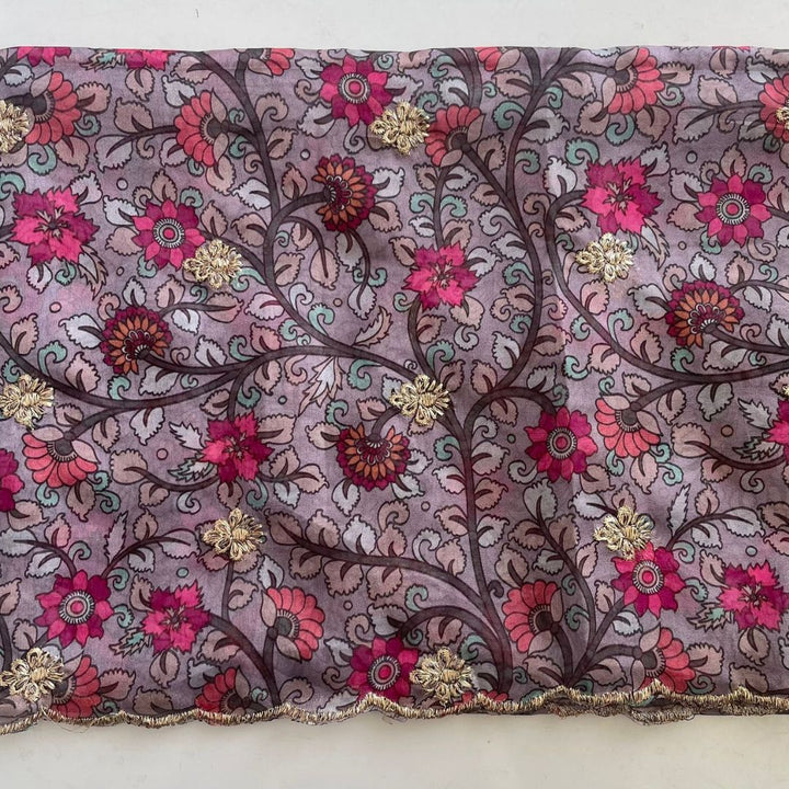 anokherang Dupattas Kalamkari Grey Zari embroidered organza dupatta