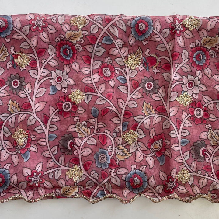 anokherang Dupattas Kalamkari Mauve Zari embroidered organza dupatta