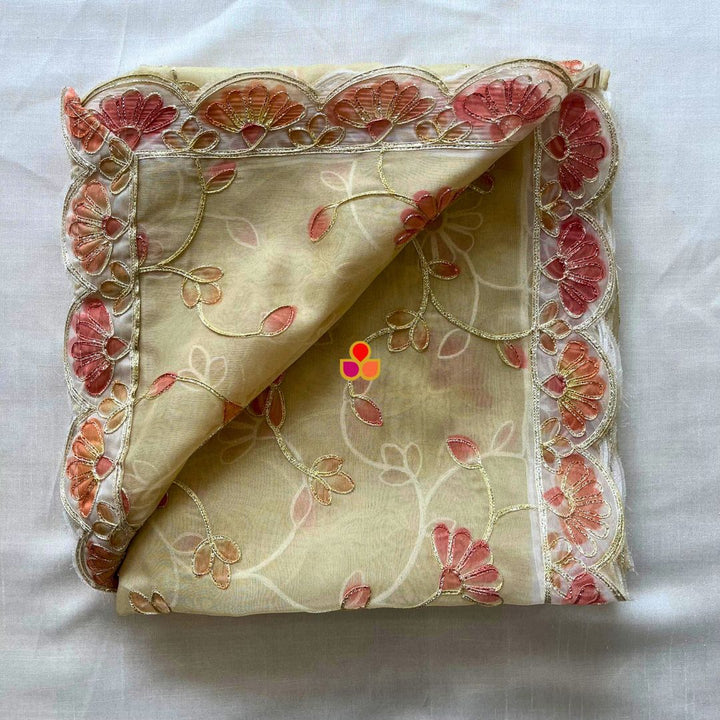 anokherang Dupattas Lemon  Bloom Floral Embroidered Organza Dupata