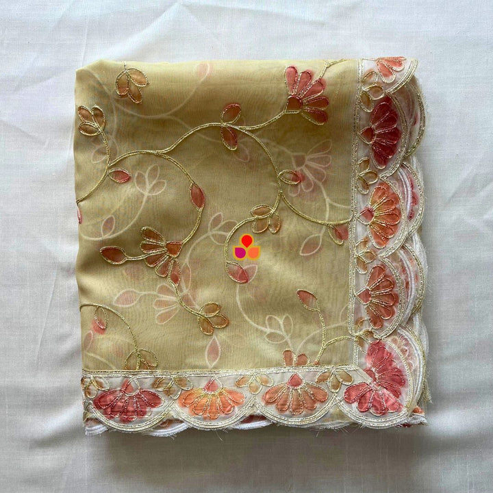 anokherang Dupattas Lemon  Bloom Floral Embroidered Organza Dupata