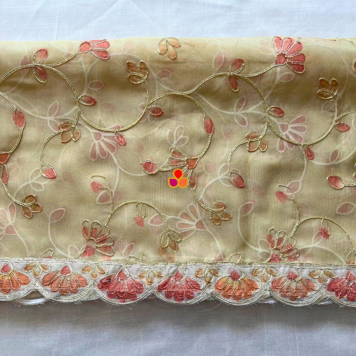 anokherang Dupattas Lemon  Bloom Floral Embroidered Organza Dupata