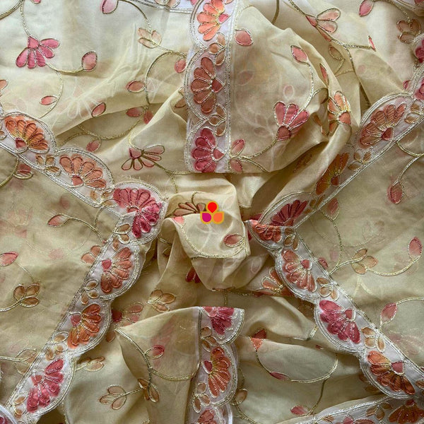 anokherang Dupattas Lemon  Bloom Floral Embroidered Organza Dupata