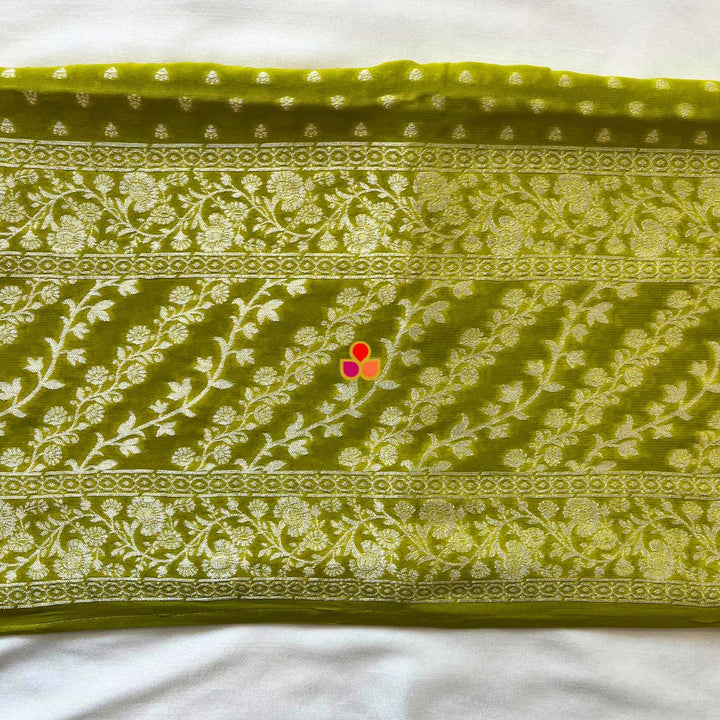 anokherang Dupattas Lime Green Georgette Banarsi Dupatta