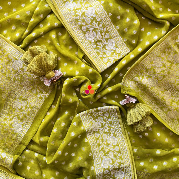anokherang Dupattas Lime Green Georgette Banarsi Dupatta