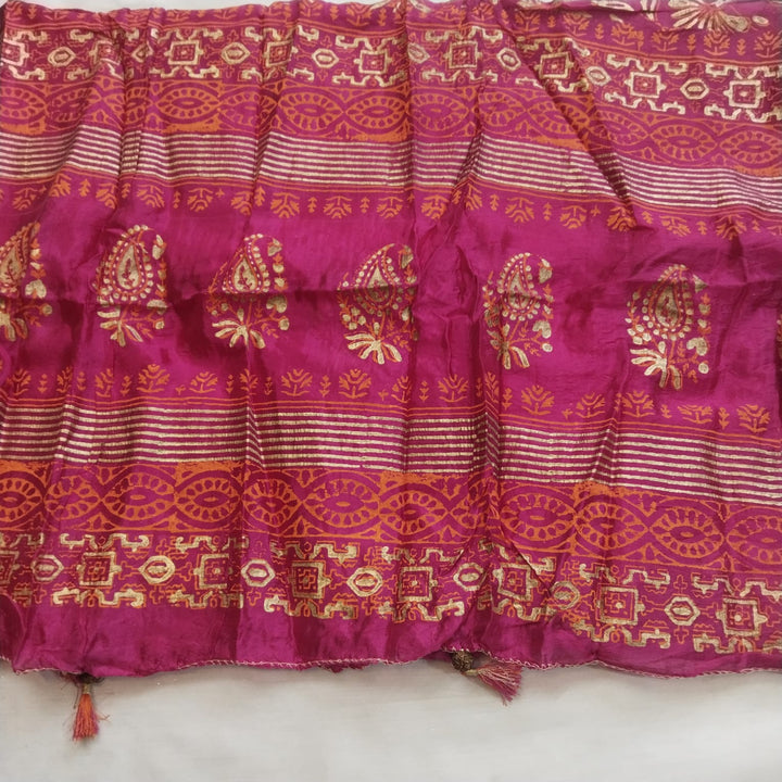anokherang Dupattas Magenta Orange Tie and Dye Paisley Foil Dupatta
