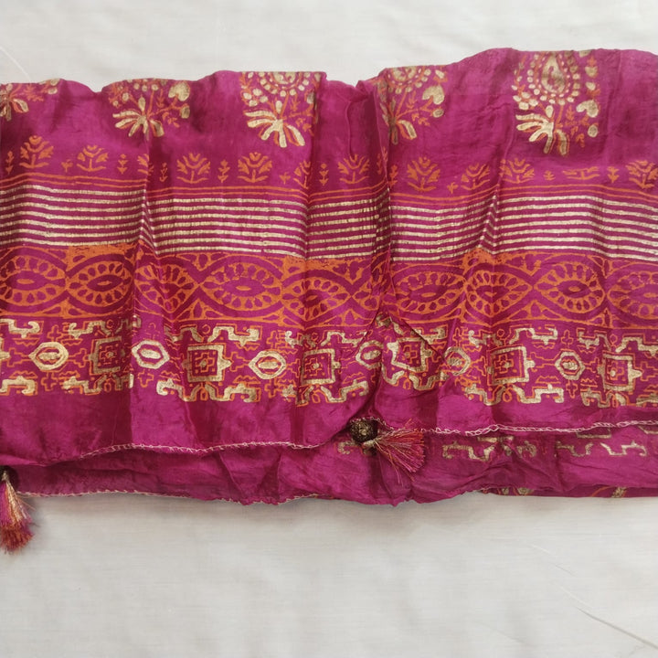 anokherang Dupattas Magenta Orange Tie and Dye Paisley Foil Dupatta