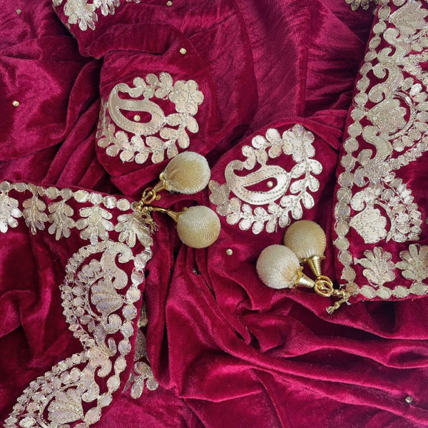 anokherang Dupattas Maroon Ethnic Gota Patti Motifs Embroidered Velvet Dupatta
