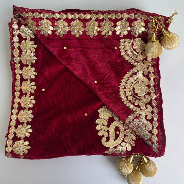 anokherang Dupattas Maroon Ethnic Gota Patti Motifs Embroidered Velvet Dupatta