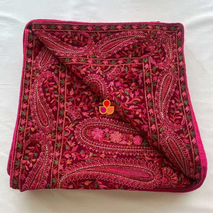 anokherang Dupattas Maroon Ethnic Multicolor Paisley Motif Kashmiri Georgette Stole