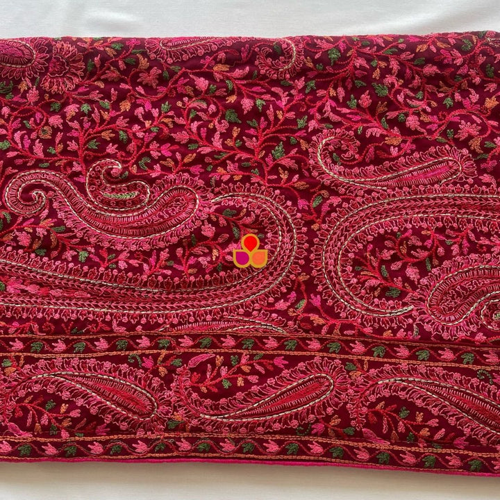 anokherang Dupattas Maroon Ethnic Multicolor Paisley Motif Kashmiri Georgette Stole