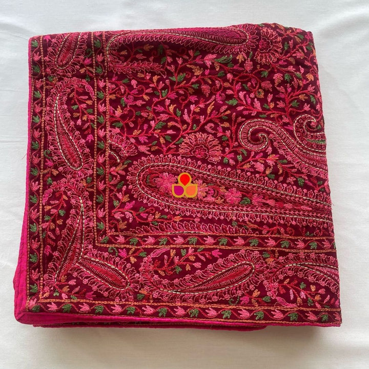 anokherang Dupattas Maroon Ethnic Multicolor Paisley Motif Kashmiri Georgette Stole
