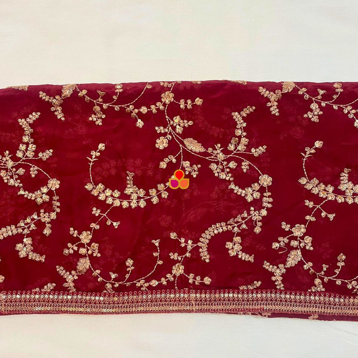 anokherang Dupattas Maroon Regal Zari Embroidered Chinnon Dupatta