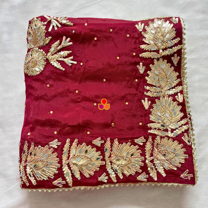 anokherang Dupattas Maroon Sheesh Mahal Gotta Pati Chinnon Dupatta