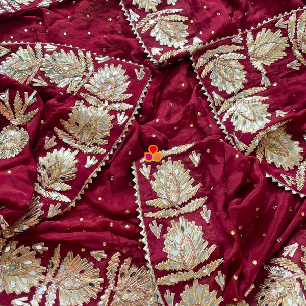 anokherang Dupattas Maroon Sheesh Mahal Gotta Pati Chinnon Dupatta