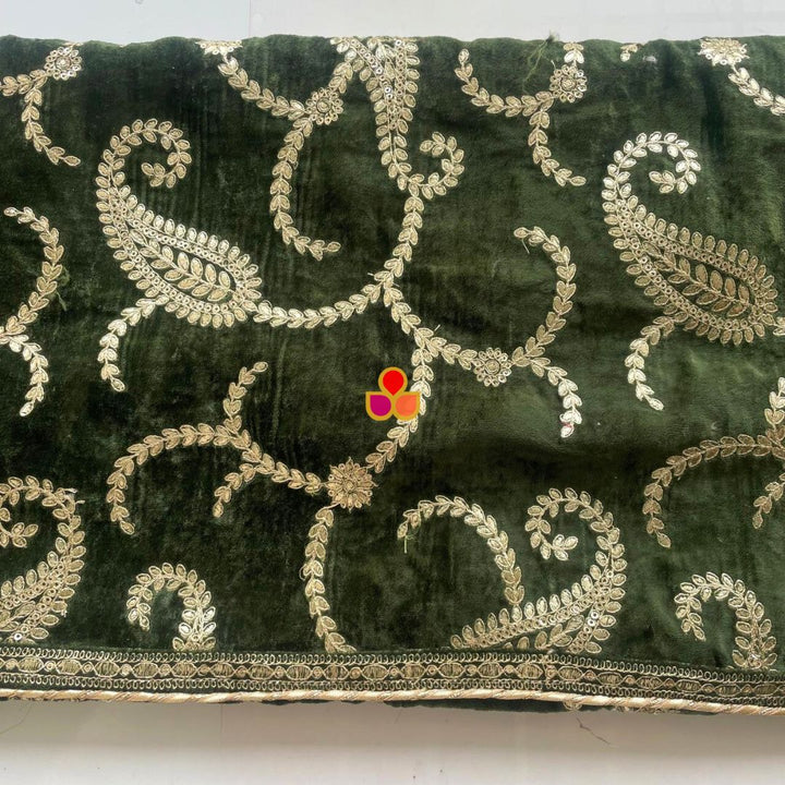 anokherang Dupattas Mehandi Green Grace Sequin Zari Embroidered Velvet Dupatta