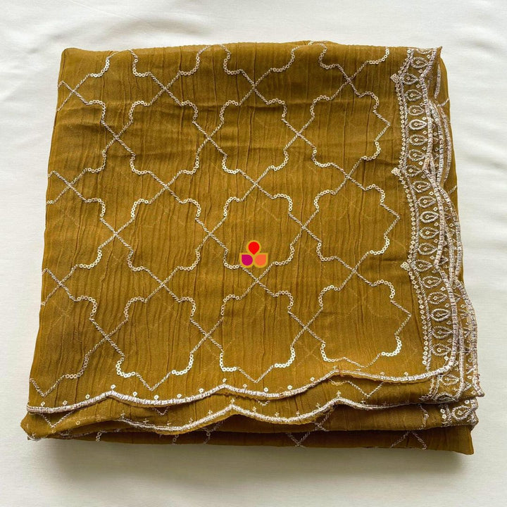 anokherang Dupattas Mehendi Green Embroidered Tissue Dupatta