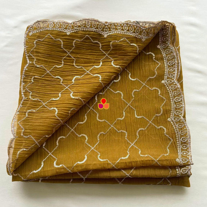 anokherang Dupattas Mehendi Green Embroidered Tissue Dupatta